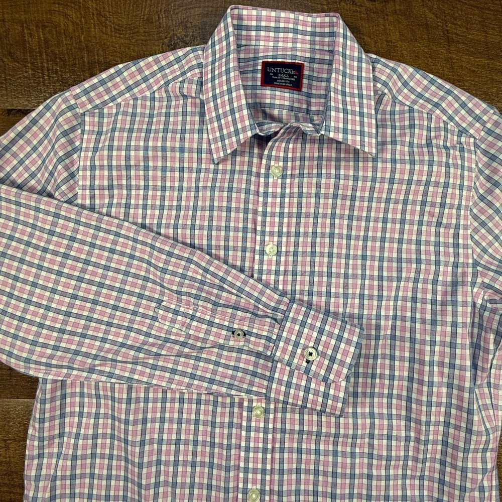 UNTUCKit Button Down Shirt Mens Small Blue Plaid Slim Fit Wrinkle Free Cotton